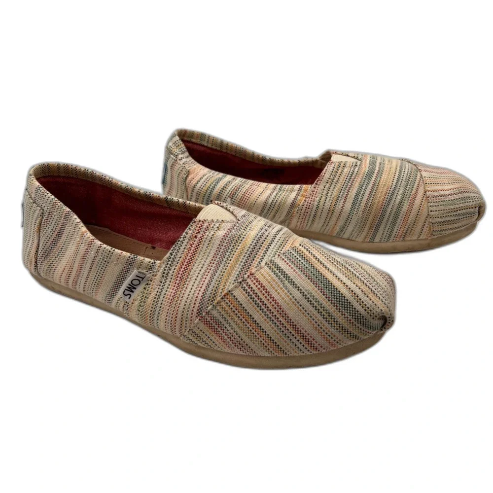 TOMS Classic Pastel Stripe Size 7 W Multicolor Slip On Loafers Comfort Shoe